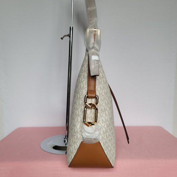 MICHAEL KORS Laney Hobo Signature Logo Shoulder Bag- Vanilla/Acorn Color⭐ - Picture 10 of 16